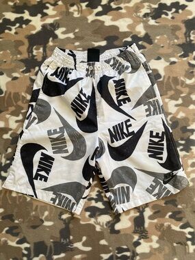 Nike Sportswear "Swoosh" All-Over Print (AOP) Woven Shorts White/Black Size XL.